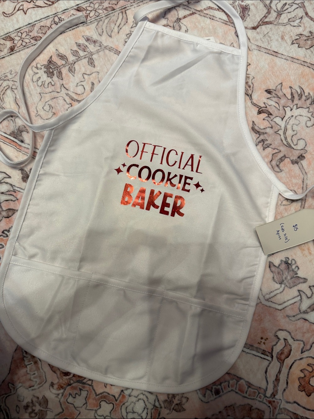 Hobby Lobby White Apron with Copper Lettering - Official Cookie Baker